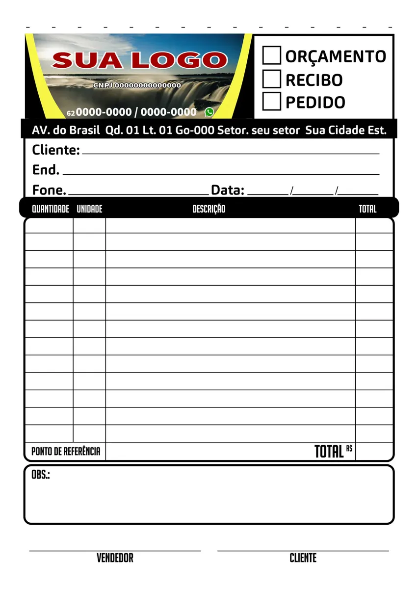 Bloco personalizado de pedidos recibos e orcamentos